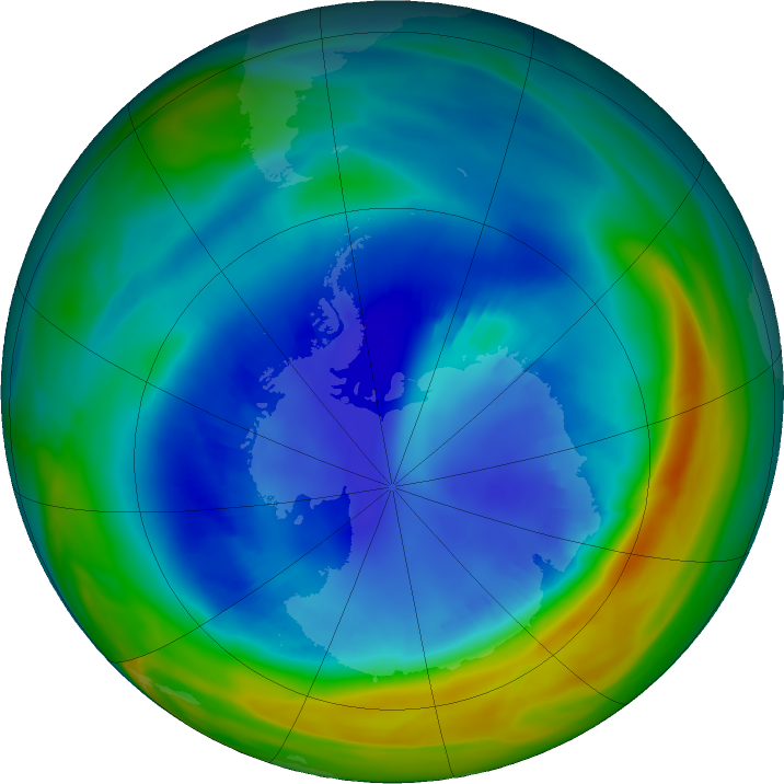 Antarctic ozone map for 24 August 2020